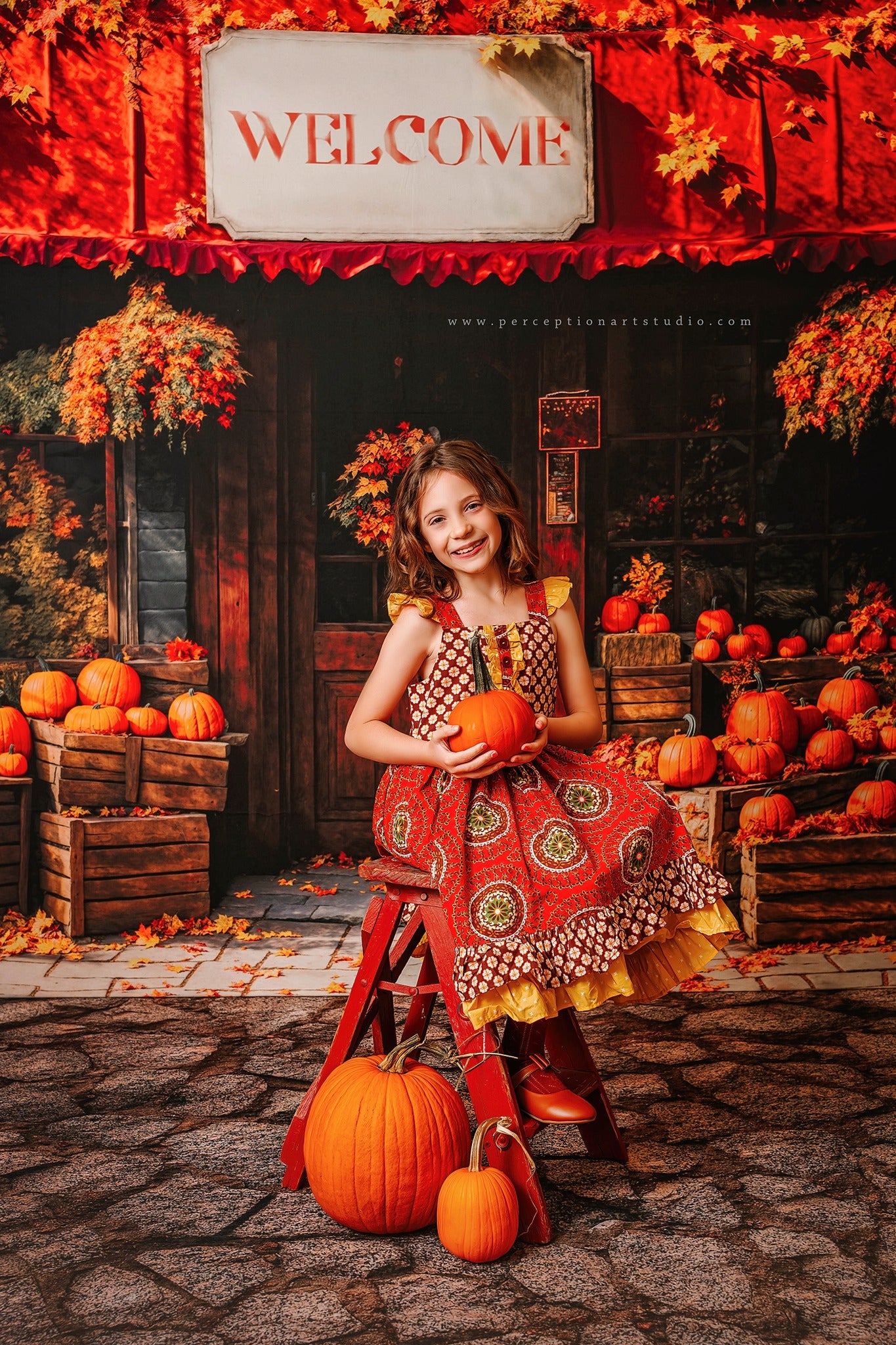 Kate Autumn Pumpkin Shop Maple Leaves Backdrop Designed by Emetselch -UK