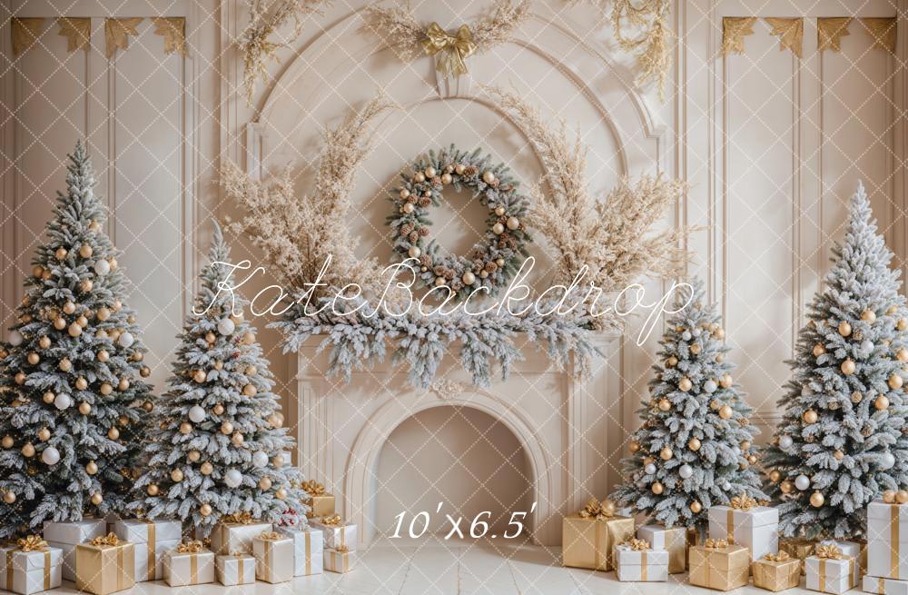 Kate Christmas Trees Gifts White Retro Fireplace Backdrop Designed by Emetselch
