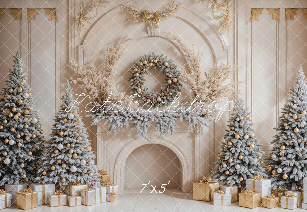 On Sale Kate Christmas Trees Gifts White Retro Fireplace Backdrop Designed by Emetselch