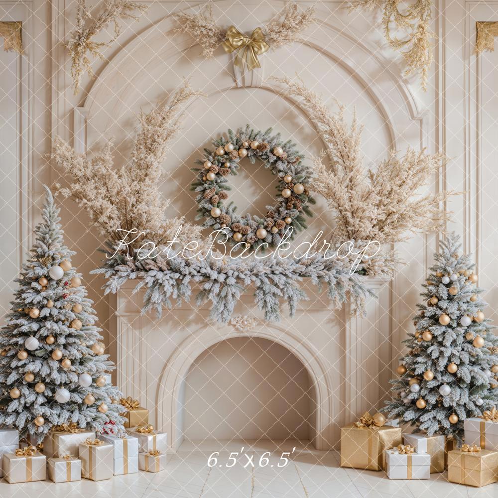 Kate Christmas Trees Gifts White Retro Fireplace Backdrop Designed by Emetselch