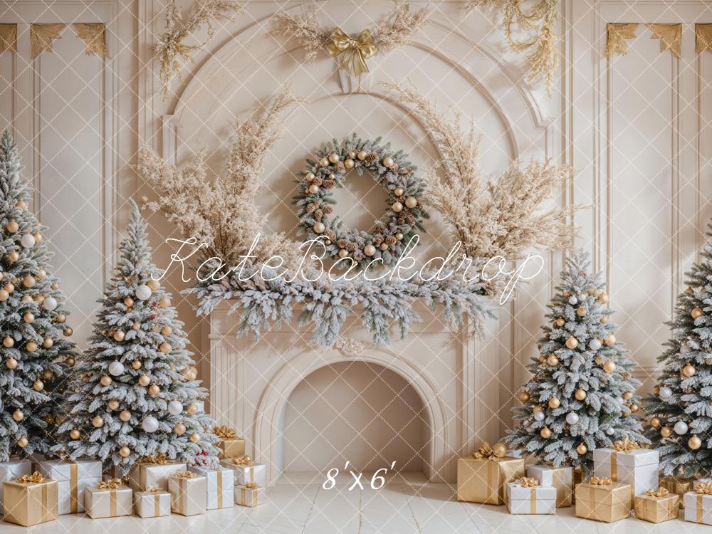 Kate Christmas Trees Gifts White Retro Fireplace Backdrop Designed by Emetselch