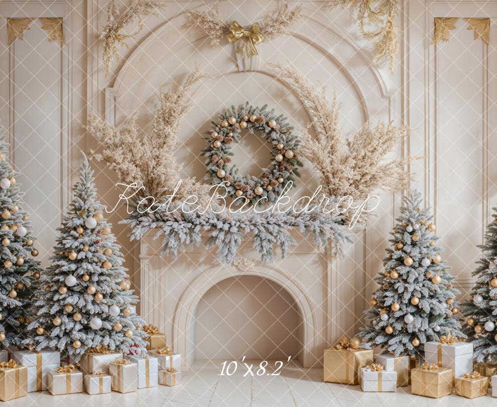 Kate Christmas Trees Gifts White Retro Fireplace Backdrop Designed by Emetselch