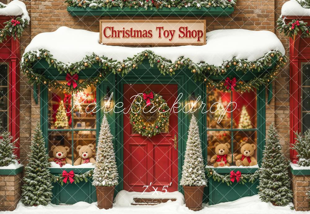 On Sale Kate Christmas Toy Shop Backdrop Snow Green Designed by Emetselch -UK