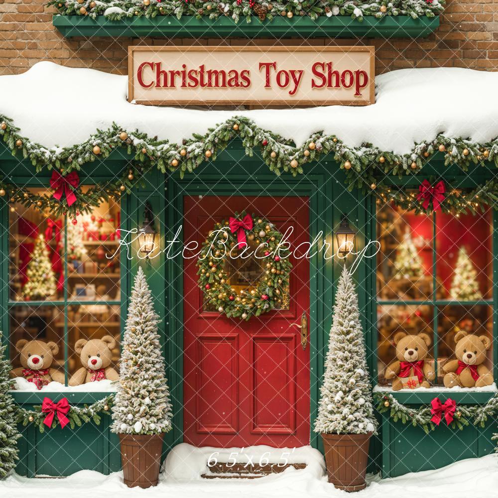On Sale Kate Christmas Toy Shop Backdrop Snow Green Designed by Emetselch -UK
