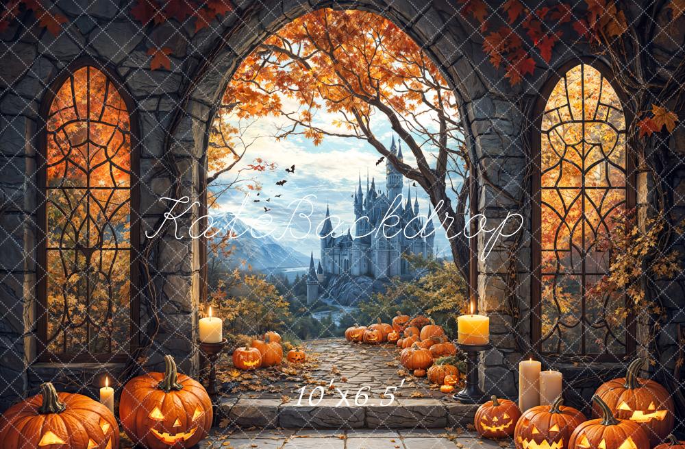 Kate Halloween Arch Maple Castle Pumpkin Backdrop Designed by Emetselch -UK