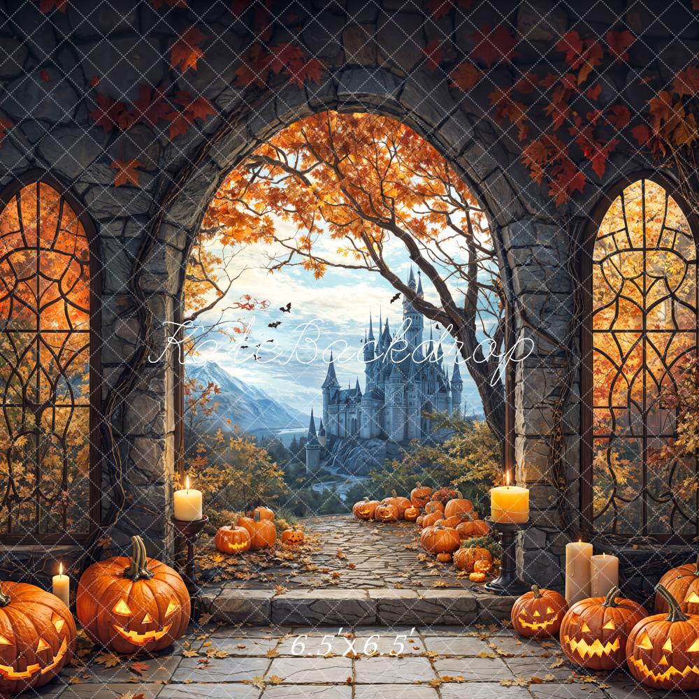 Kate Halloween Arch Maple Castle Pumpkin Backdrop Designed by Emetselch -UK