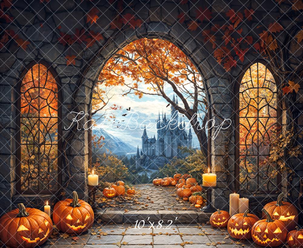 Kate Halloween Arch Maple Castle Pumpkin Backdrop Designed by Emetselch -UK