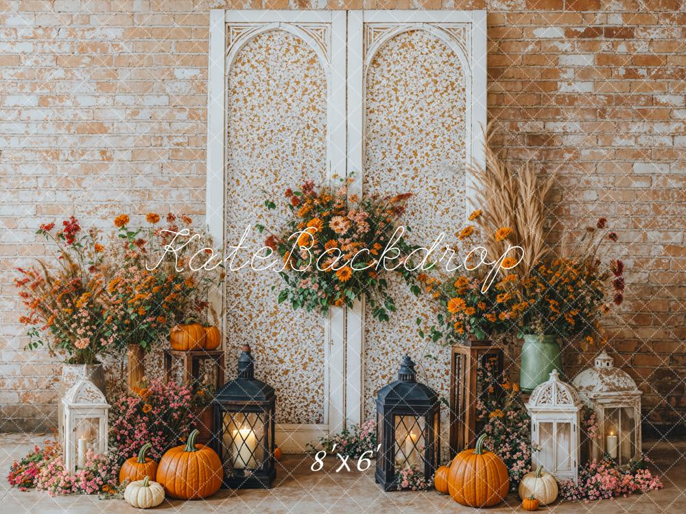 Kate Autumn Floral Arch Brick Wall Backdrop Designed by Emetselch -UK