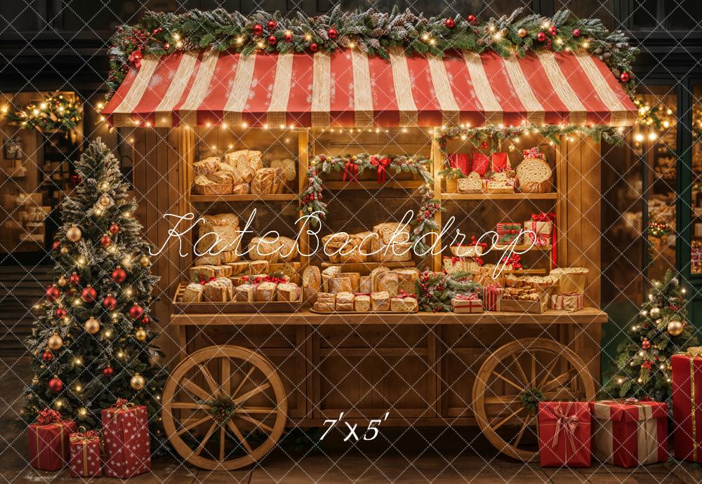 Kate Christmas Bakery Cart Red Stripe Backdrop Designed by Emetselch -UK