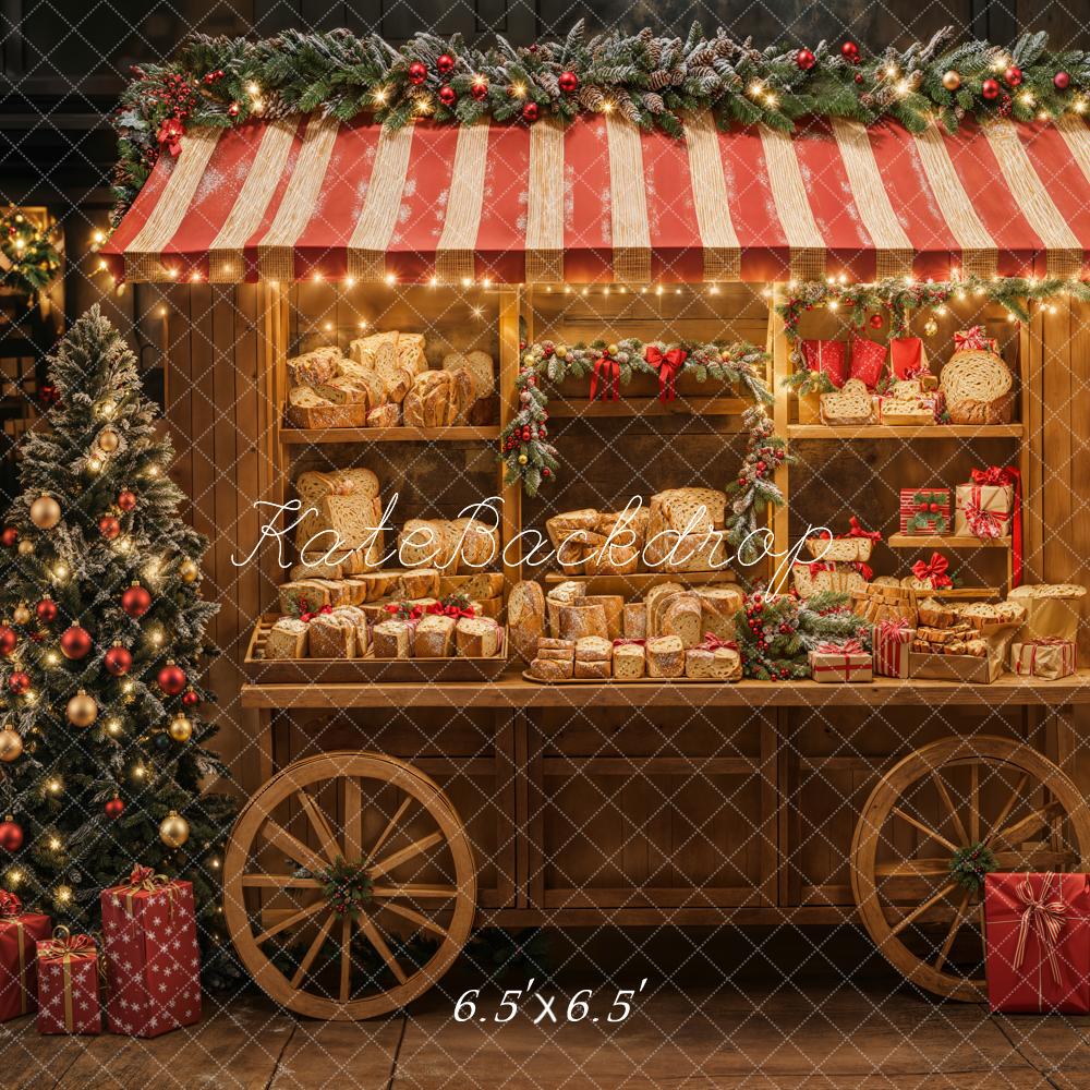 Kate Christmas Bakery Cart Red Stripe Backdrop Designed by Emetselch -UK