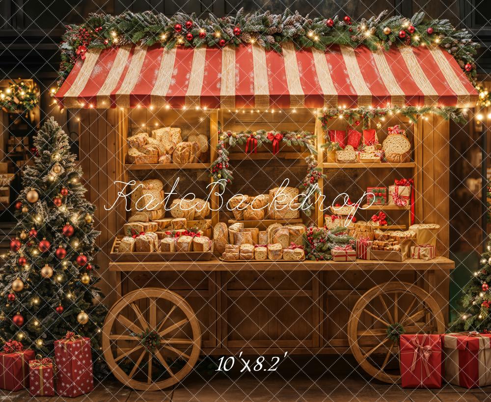Kate Christmas Bakery Cart Red Stripe Backdrop Designed by Emetselch -UK