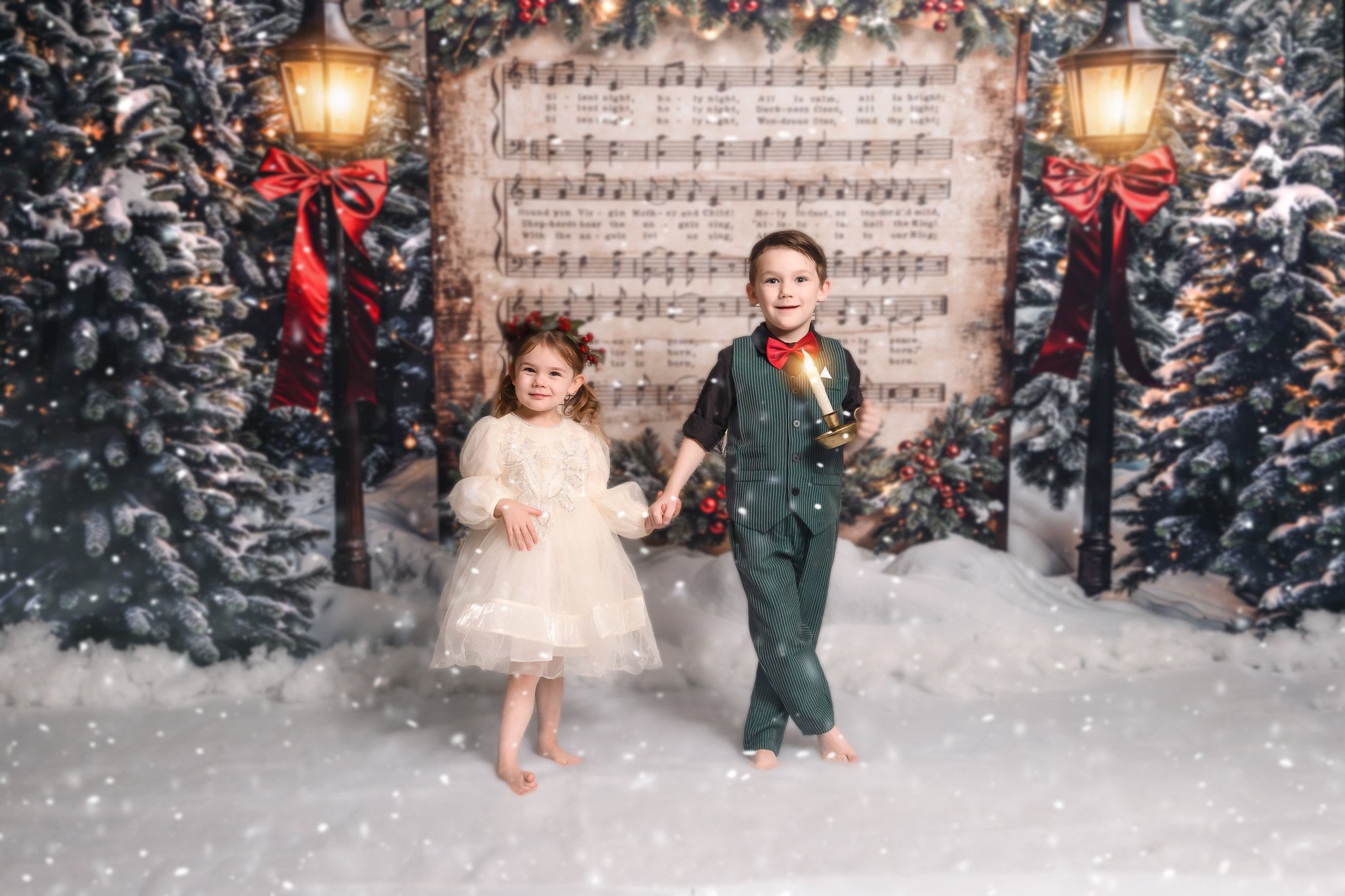 Kate Christmas Tree Music Sheet Backdrop Designed by Chain Photography