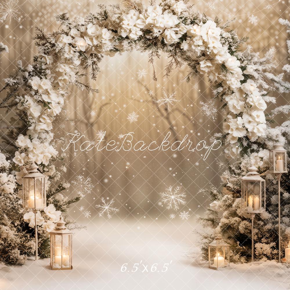 Kate Winter Floral Arch Snow Backdrop Designed by Emetselch -UK