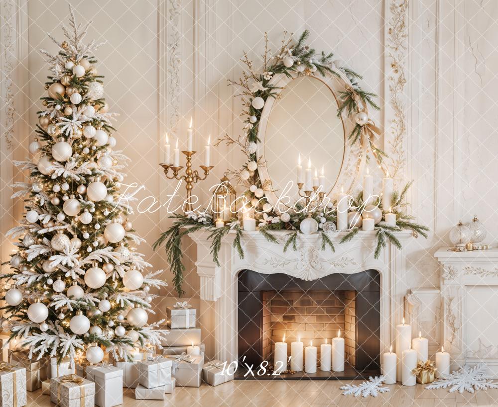 Kate White Christmas Tree Fireplace Retro Wall Backdrop Designed by Emetselch -UK