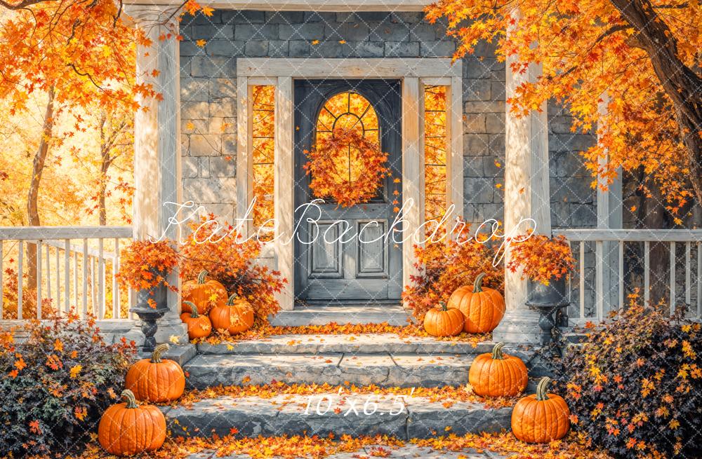 Kate Autumn Golden Maple Leaf Staircases Backdrop Designed by Emetselch -UK