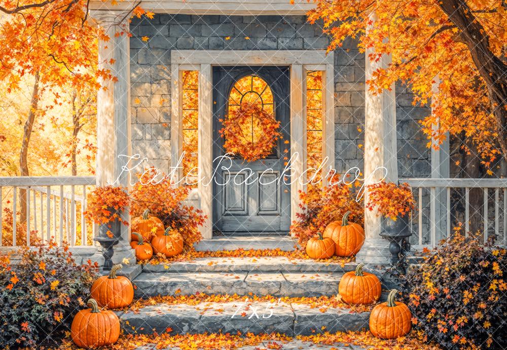 Kate Autumn Golden Maple Leaf Staircases Backdrop Designed by Emetselch -UK