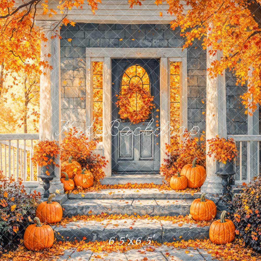 Kate Autumn Golden Maple Leaf Staircases Backdrop Designed by Emetselch -UK
