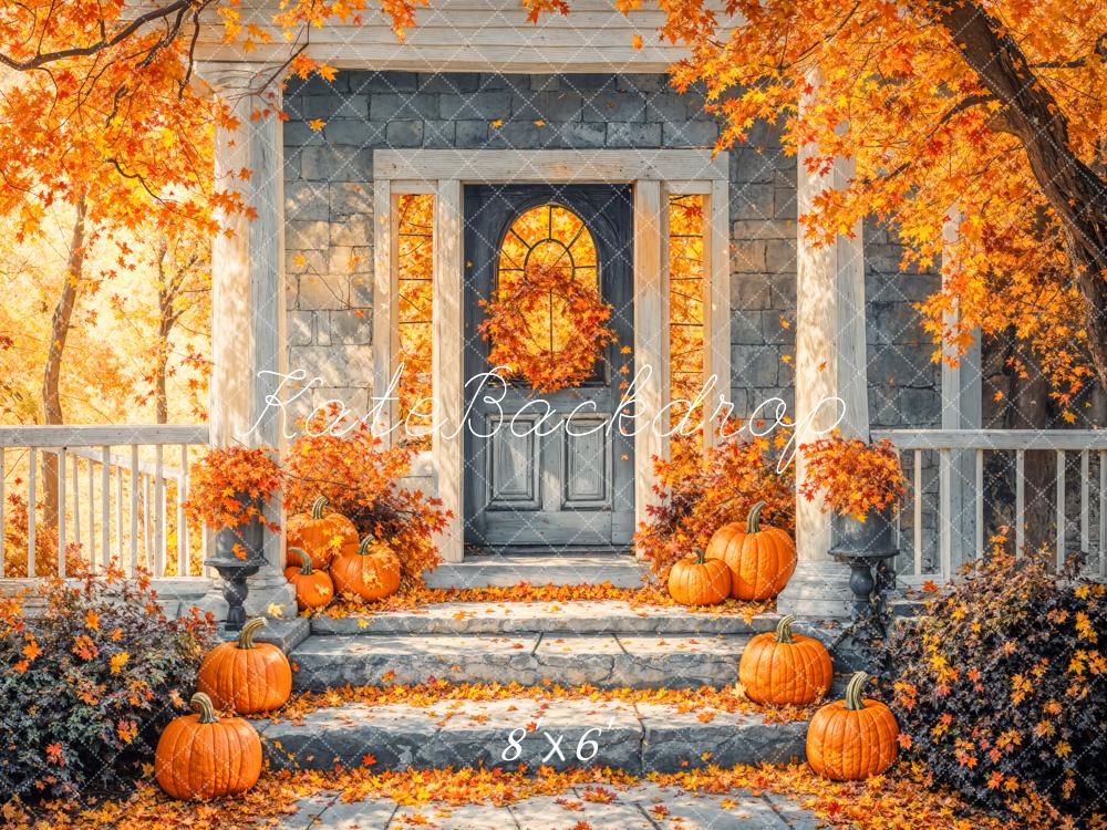 Kate Autumn Golden Maple Leaf Staircases Backdrop Designed by Emetselch -UK