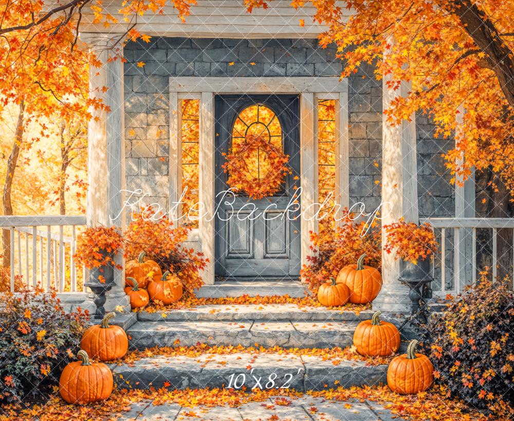 Kate Autumn Golden Maple Leaf Staircases Backdrop Designed by Emetselch -UK
