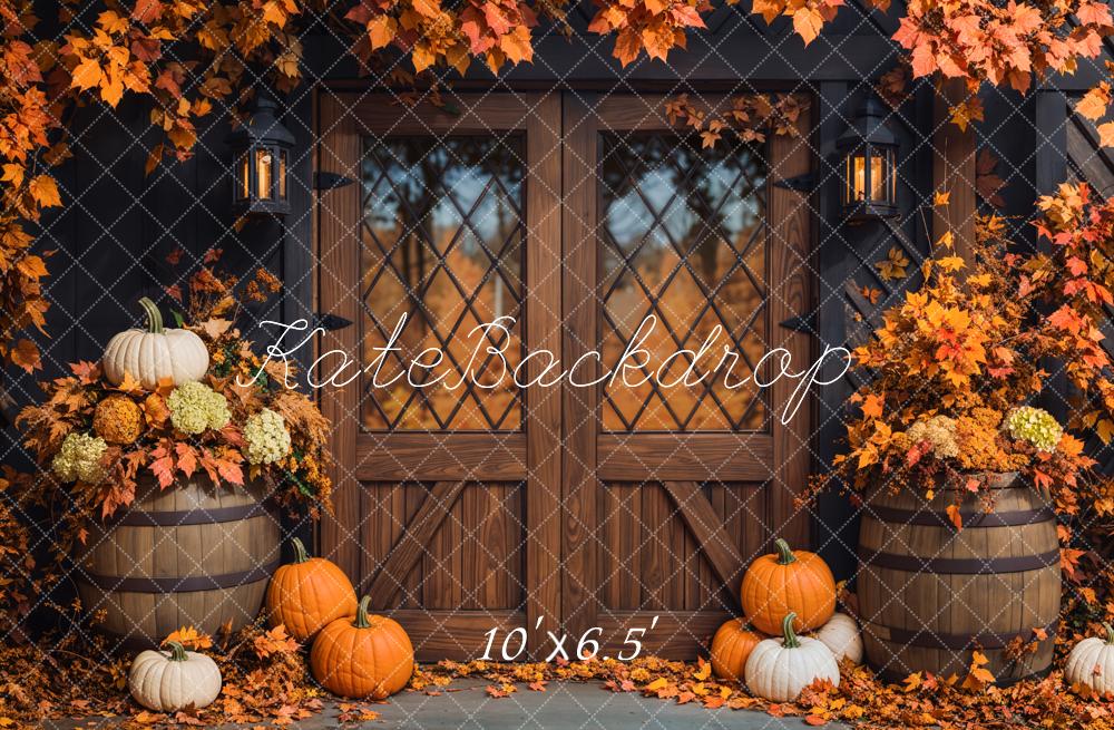 Kate Autumn Pumpkins Wooden Door Backdrop Designed by Emetselch -UK
