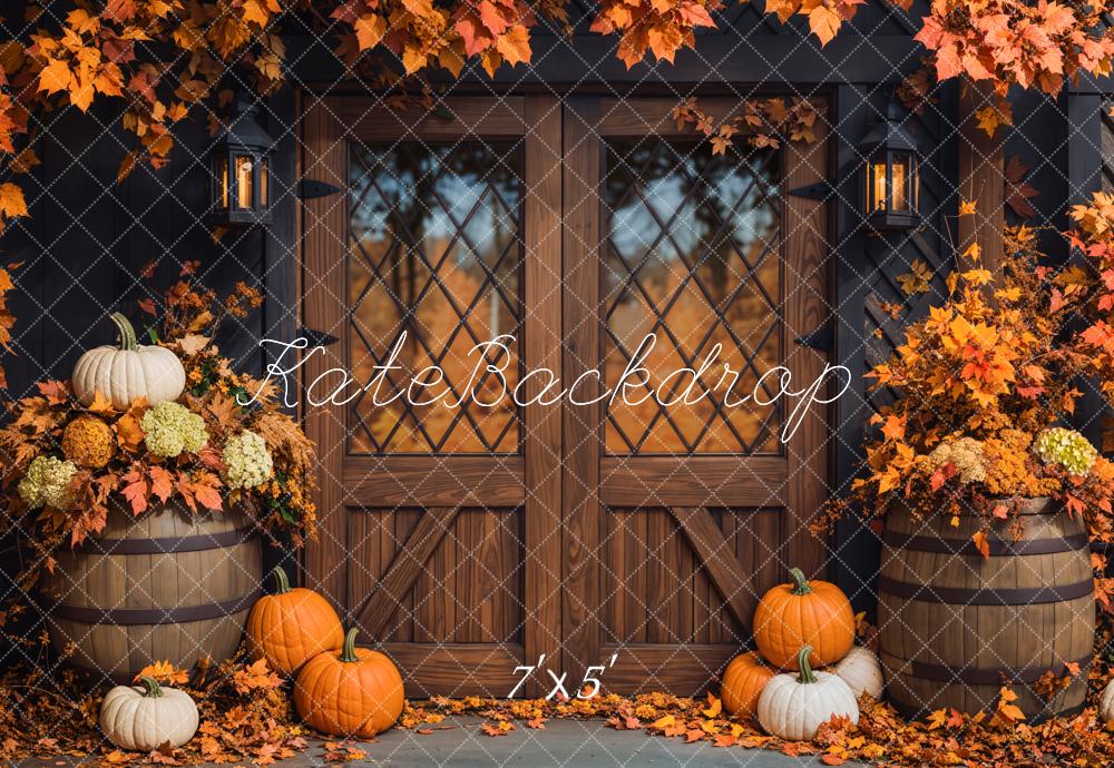 Kate Autumn Pumpkins Wooden Door Backdrop Designed by Emetselch -UK