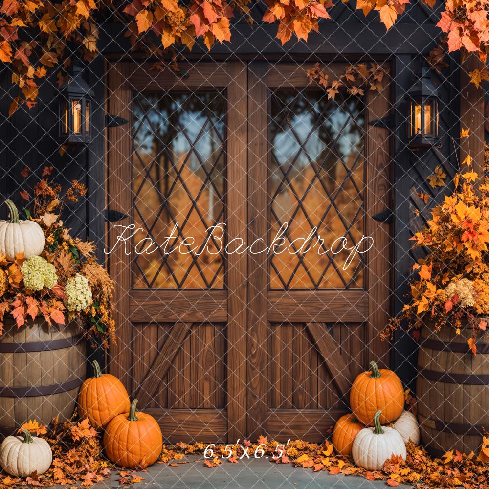 Kate Autumn Pumpkins Wooden Door Backdrop Designed by Emetselch -UK