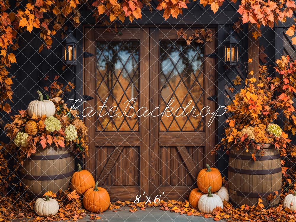 Kate Autumn Pumpkins Wooden Door Backdrop Designed by Emetselch -UK