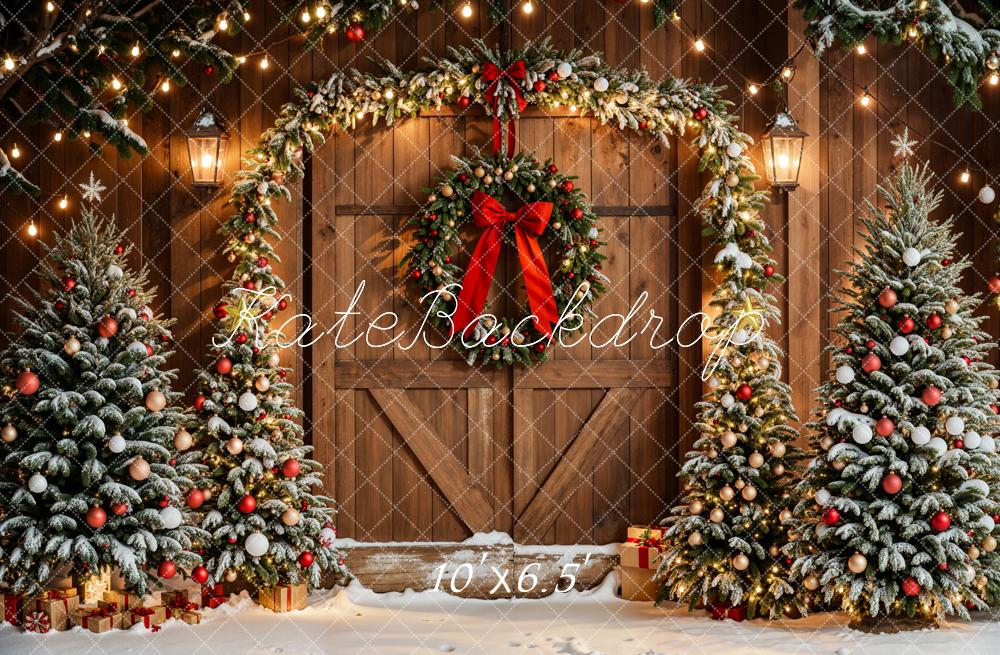 Kate Christmas Trees Arch Wreath Wood Door Backdrop Designed by Emetselch -UK