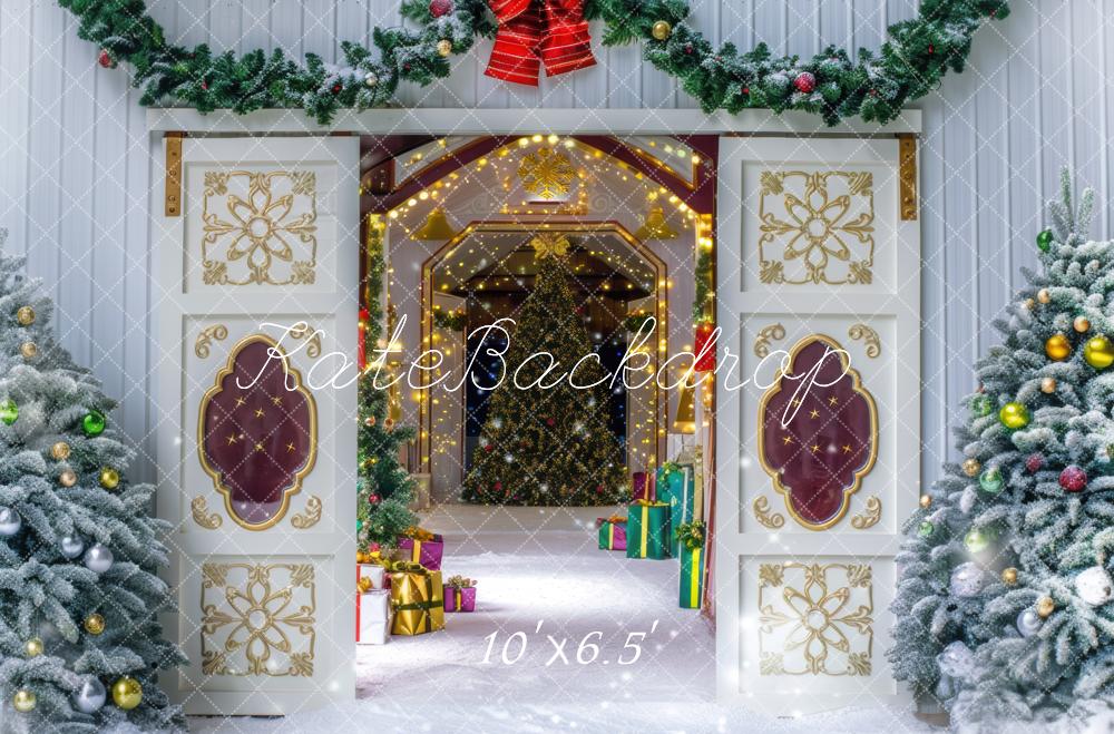 Kate Christmas Snowy Barn Trees Backdrop Designed by Mini MakeBelieve -UK