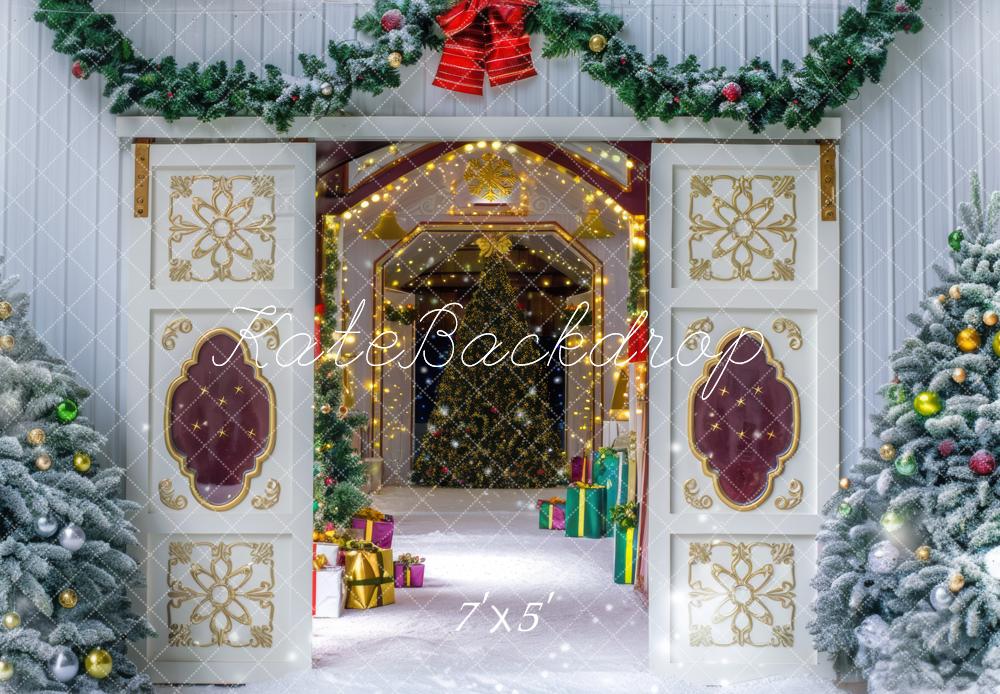 Kate Christmas Snowy Barn Trees Backdrop Designed by Mini MakeBelieve -UK