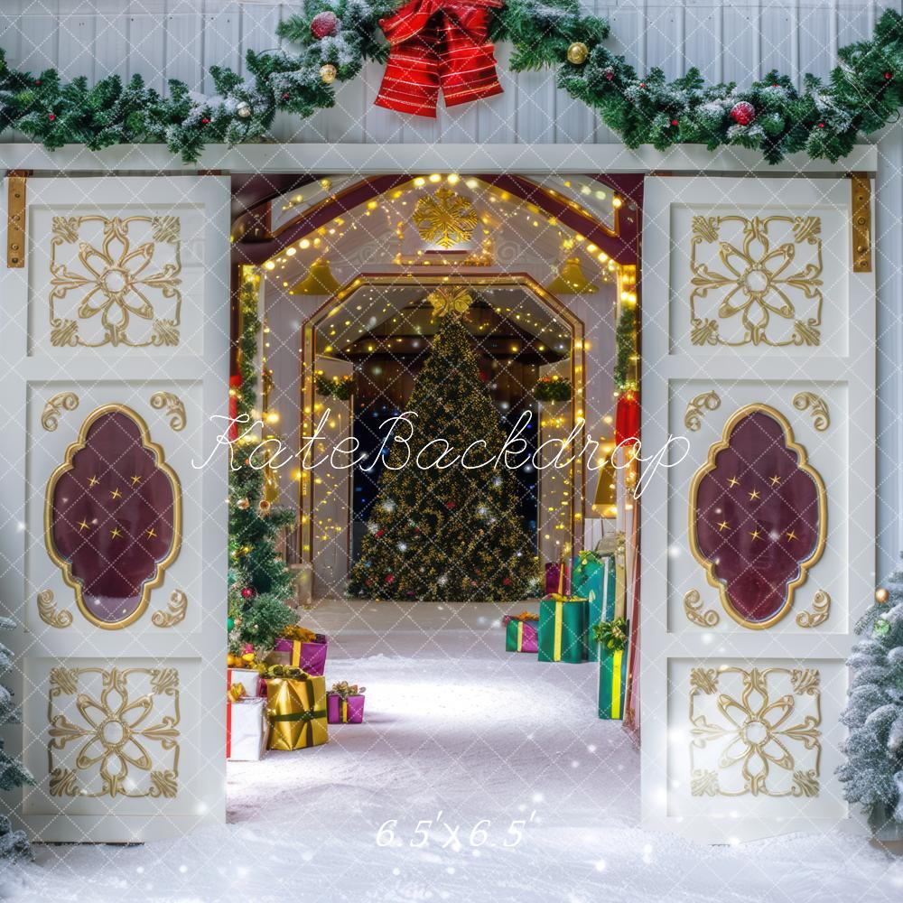 Kate Christmas Snowy Barn Trees Backdrop Designed by Mini MakeBelieve -UK