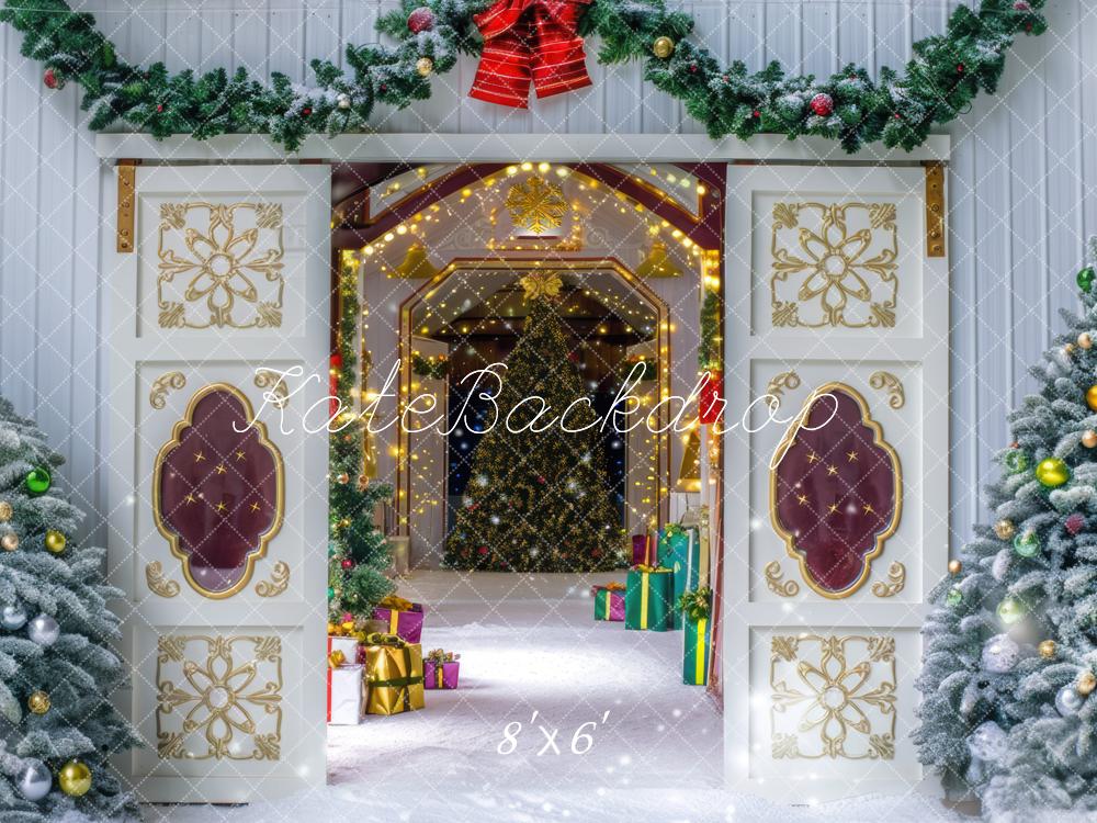 Kate Christmas Snowy Barn Trees Backdrop Designed by Mini MakeBelieve -UK