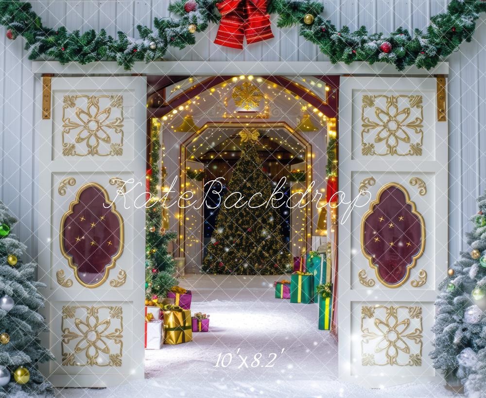 Kate Christmas Snowy Barn Trees Backdrop Designed by Mini MakeBelieve -UK