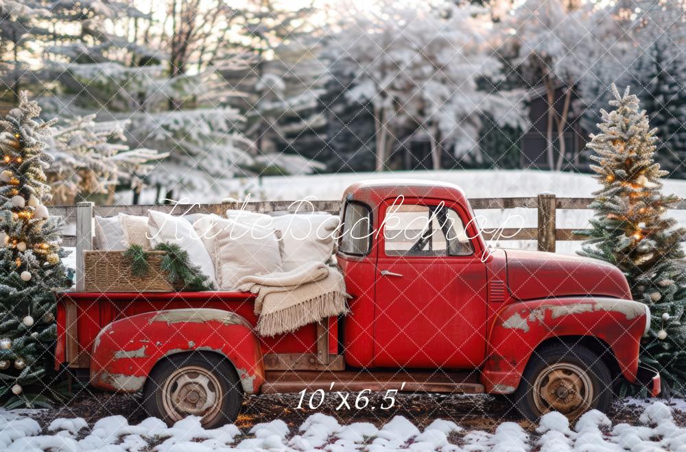 Kate Christmas Winter Red Truck Backdrop Designed by Mini MakeBelieve -UK