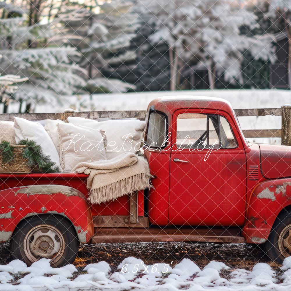 Kate Christmas Winter Red Truck Backdrop Designed by Mini MakeBelieve -UK