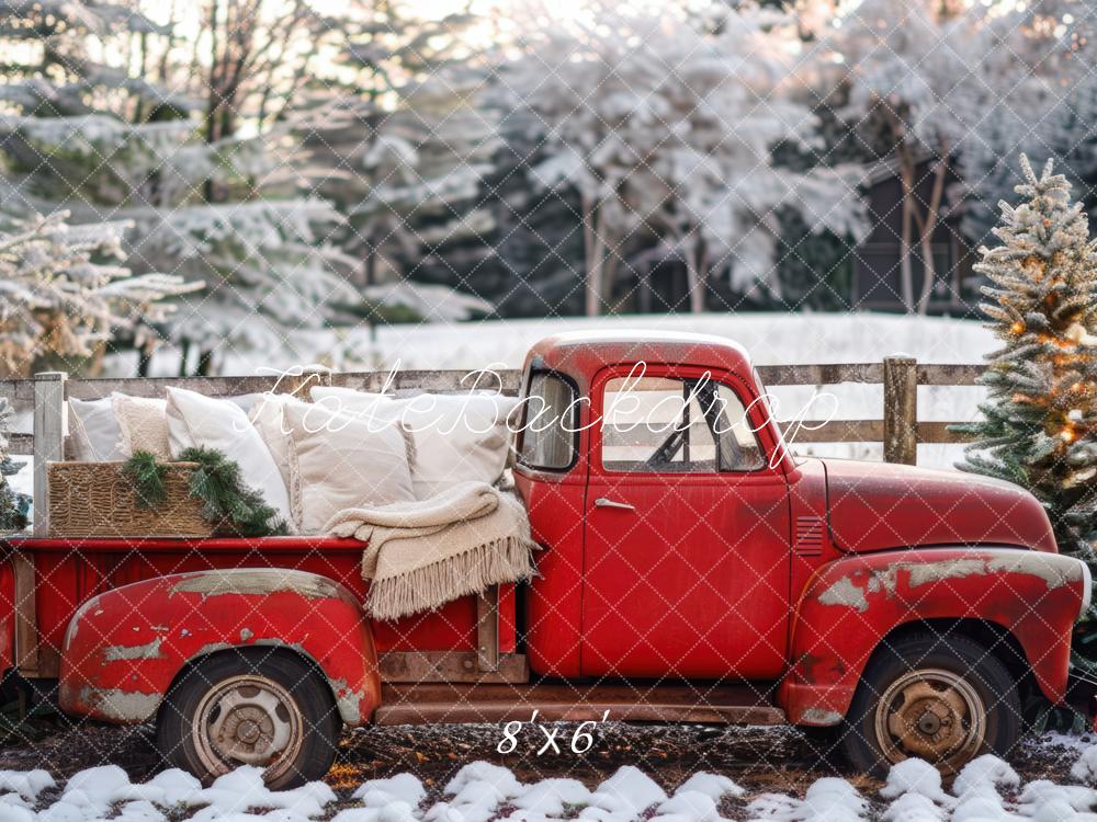 Kate Christmas Winter Red Truck Backdrop Designed by Mini MakeBelieve -UK
