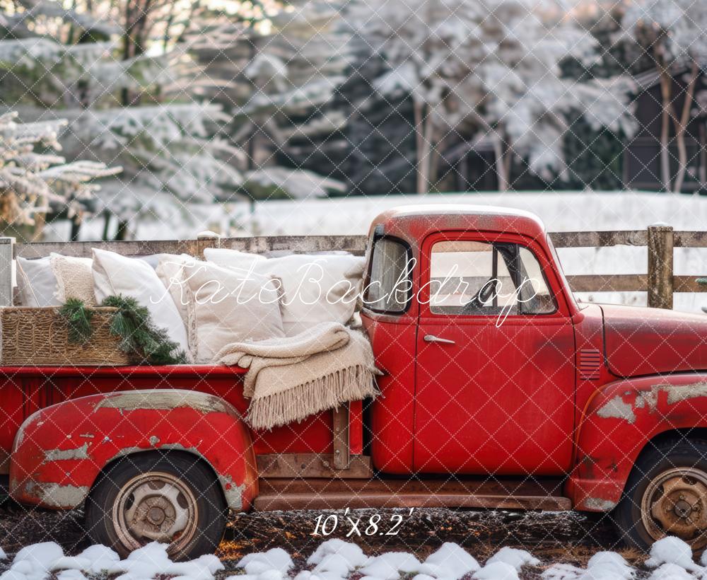 Kate Christmas Winter Red Truck Backdrop Designed by Mini MakeBelieve -UK