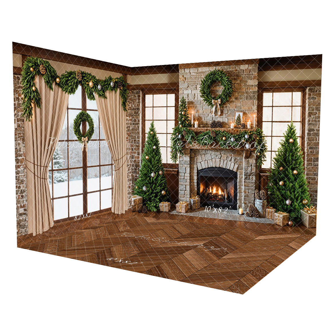 Kate Christmas Fireplace Tree Brick Room Set -UK