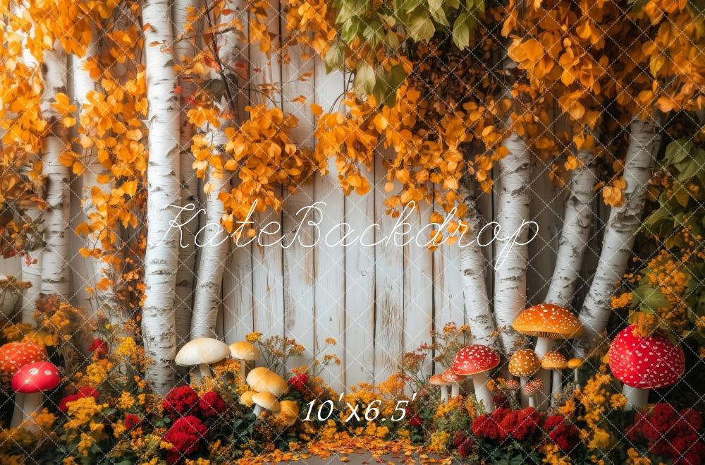 Kate Autumn Birch Trees Mushrooms Backdrop Designed by Patty Robert -UK