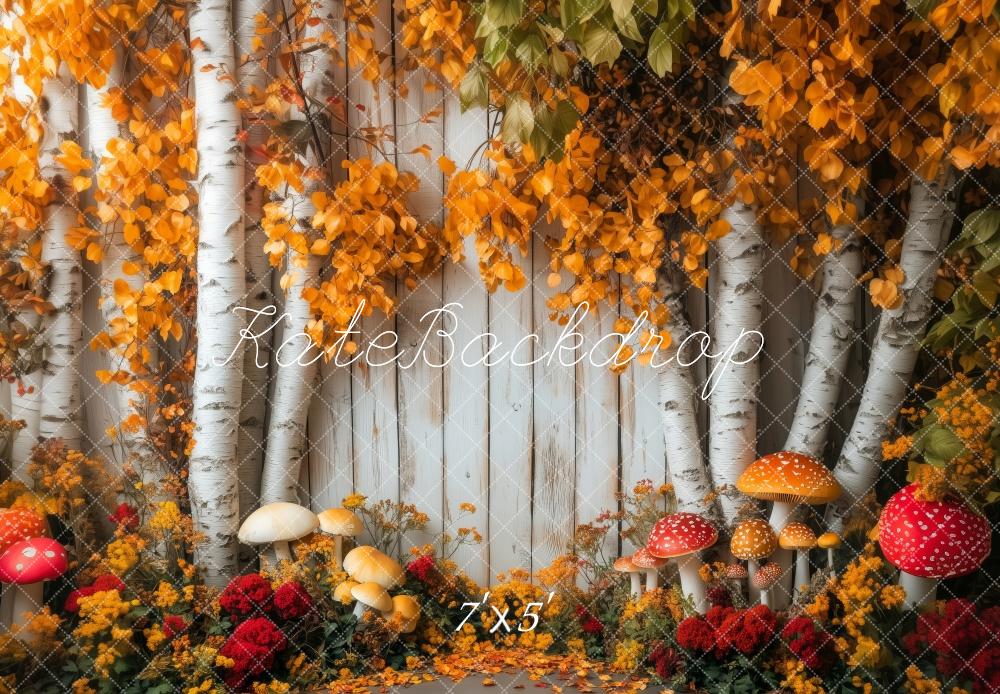 Kate Autumn Birch Trees Mushrooms Backdrop Designed by Patty Robert -UK