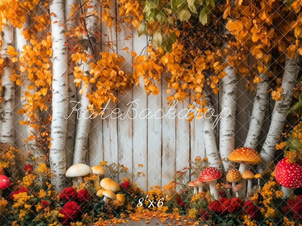 Kate Autumn Birch Trees Mushrooms Backdrop Designed by Patty Robert -UK
