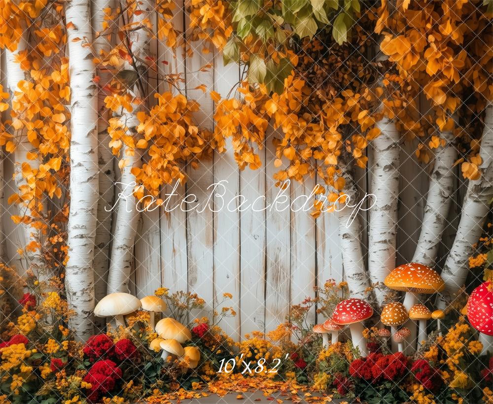 Kate Autumn Birch Trees Mushrooms Backdrop Designed by Patty Robert -UK