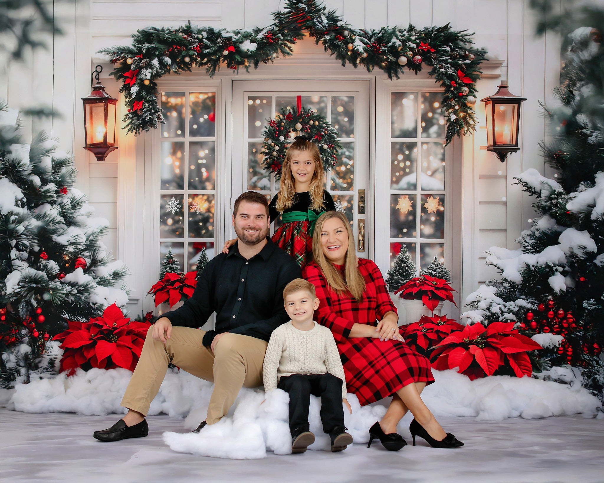 Kate Christmas Tree White Door Wreath Snow Backdrop Designed by Emetselch