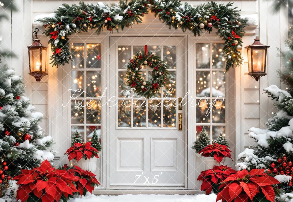 Kate Christmas Tree White Door Wreath Snow Backdrop Designed by Emetselch