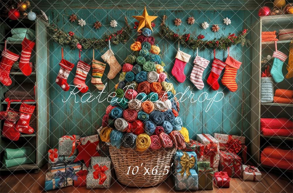 Lightning Deals Kate Colorful Christmas Stockings Tree Backdrop Designed by Laura Bybee -UK