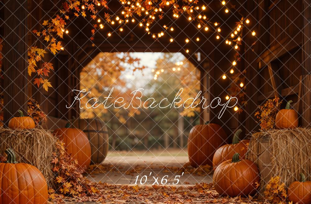 On Sale Kate Autumn Leaves Pumpkin Barn Lights Backdrop Designed by Emetselch -UK