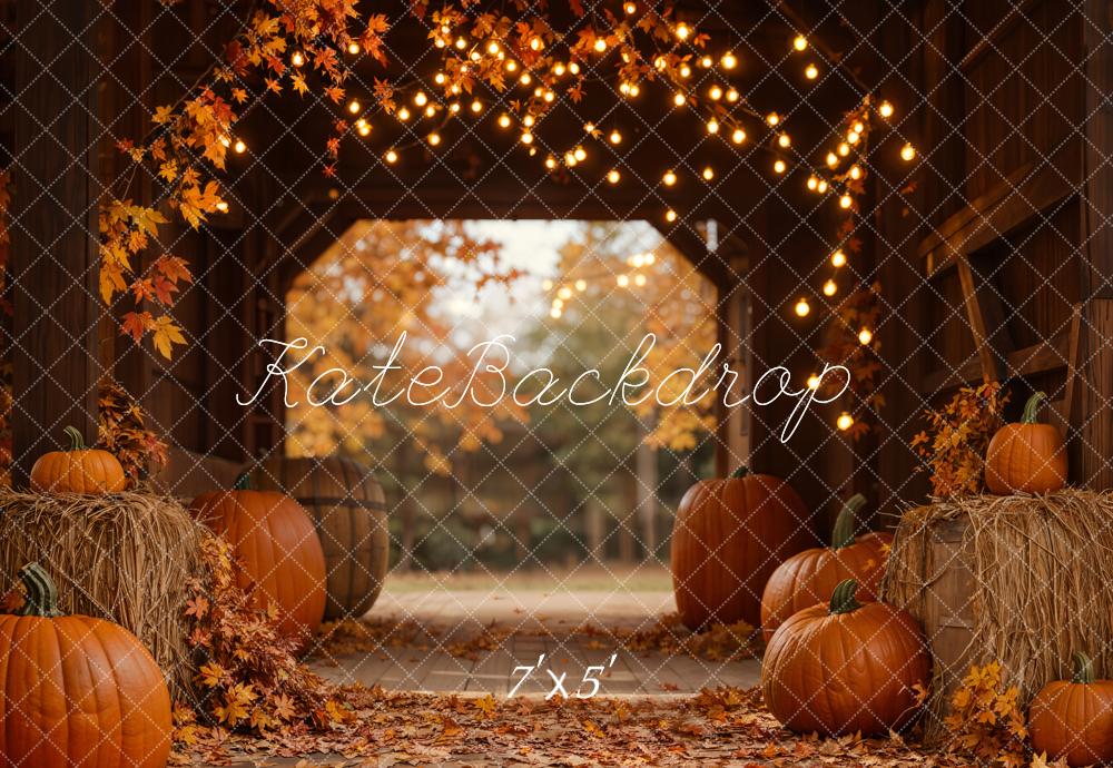 On Sale Kate Autumn Leaves Pumpkin Barn Lights Backdrop Designed by Emetselch -UK