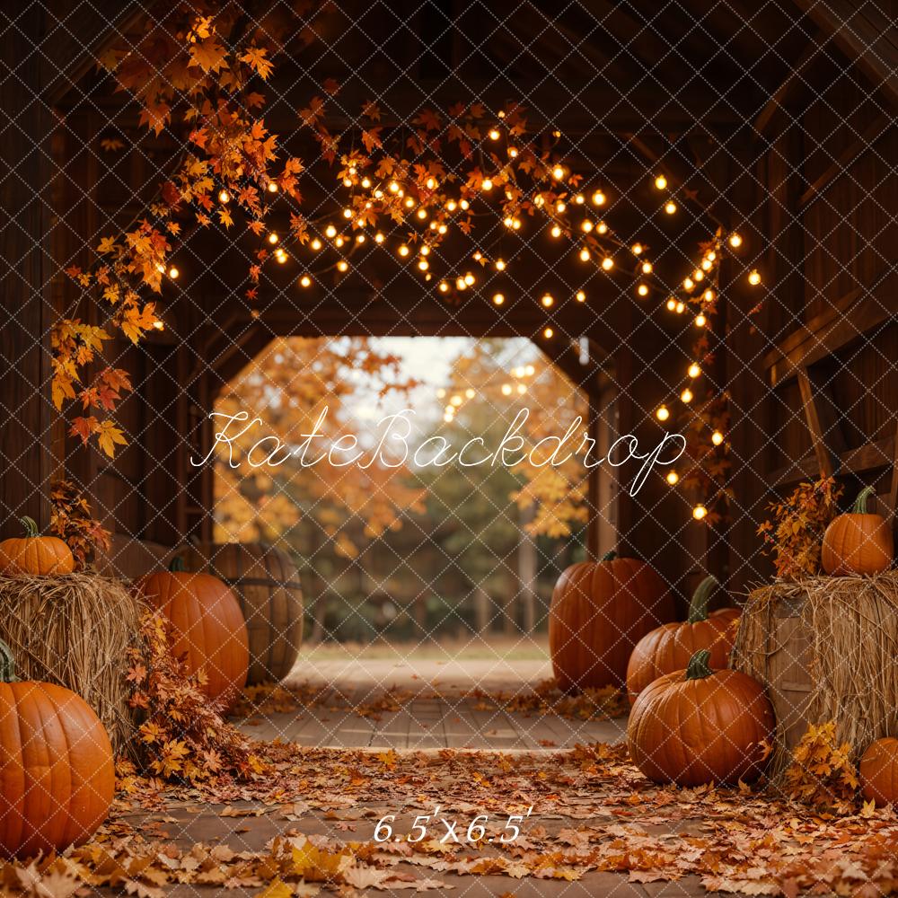 On Sale Kate Autumn Leaves Pumpkin Barn Lights Backdrop Designed by Emetselch -UK