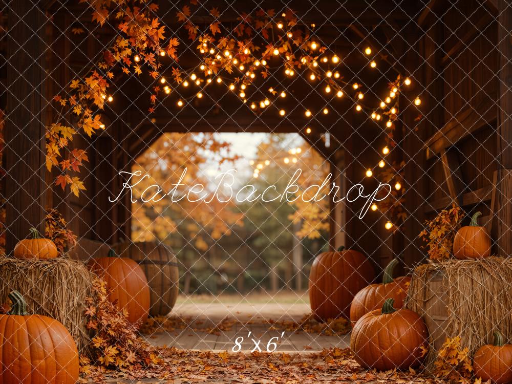 On Sale Kate Autumn Leaves Pumpkin Barn Lights Backdrop Designed by Emetselch -UK
