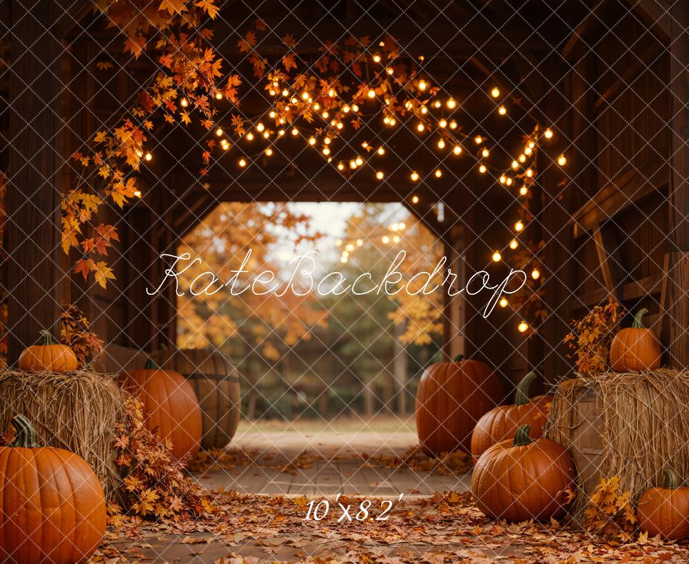 On Sale Kate Autumn Leaves Pumpkin Barn Lights Backdrop Designed by Emetselch -UK